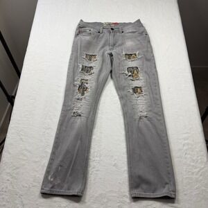 Kayden K Slim Jeans Mens 30x30 Grey Good Distressed Patchwork Streetwear